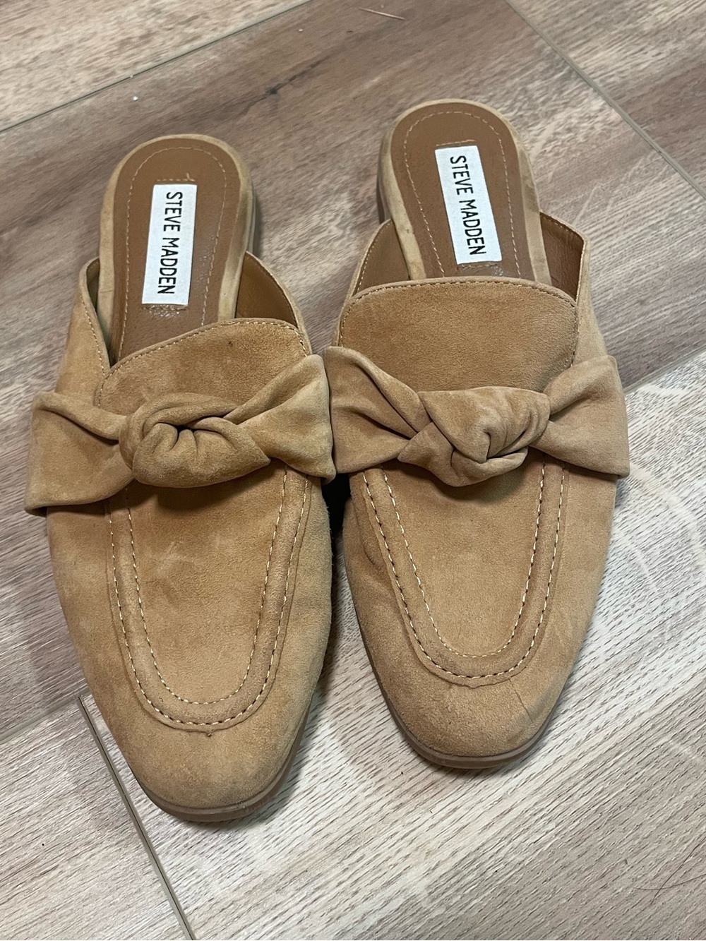 Steve Madden Tan Suede Bow Mules Slides 6